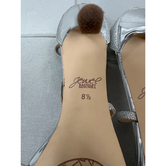Jewel Badgley Mischka Women's Jolene Evening Sandals Silver Glitter Size 8.5 - Picture 7 of 12